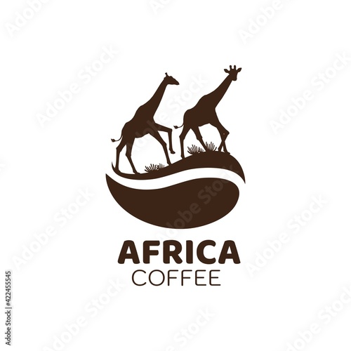 africa coffee bean giraffe animal brown beverage logo design vector illustration