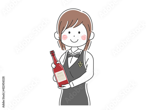 ワインを紹介する女性ソムリエのイラスト
