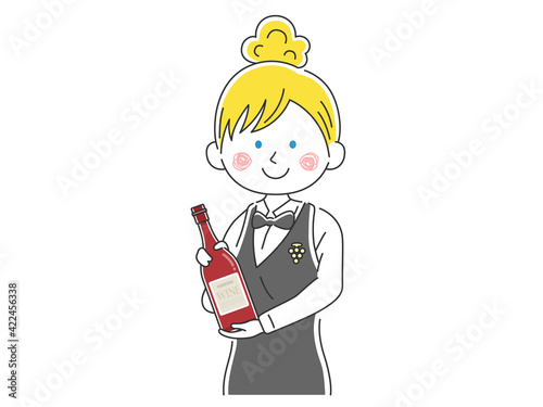 ワインを紹介する白人女性ソムリエのイラスト