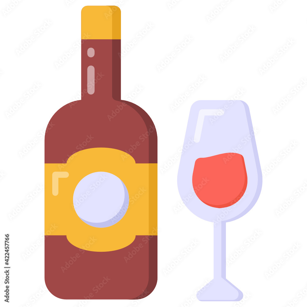An alcohol bottle with glass, flat icon
An alcohol bottle with glass, flat icon