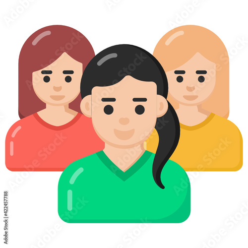 
A team of women in flat editable icon

