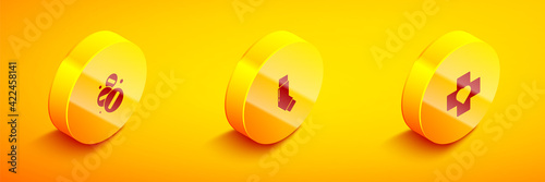 Set Isometric Medicine pill or tablet, Inhaler and Heart with cross icon. Vector