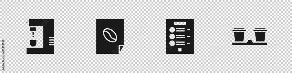 Fototapeta premium Set Coffee machine, poster, menu and cup to go icon. Vector