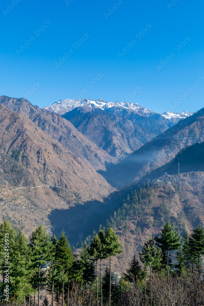 A mountain valley, Pekhri, Tirthan Valley, Himachal Pradesh, India A mountain valley, Pekhri, Tirthan Valley, Himachal Pradesh, India