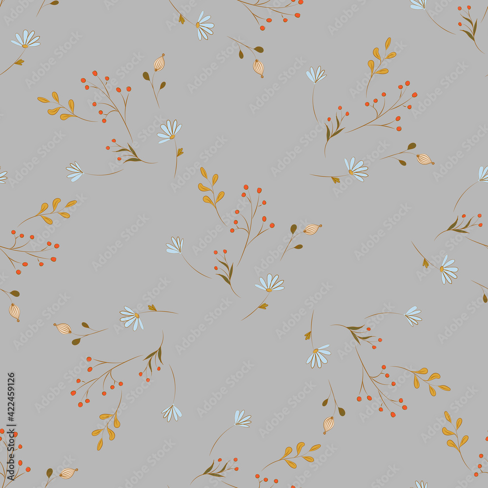 Floral seamless pattern with autumn leaves and flowers Floral seamless pattern with autumn leaves and flowers