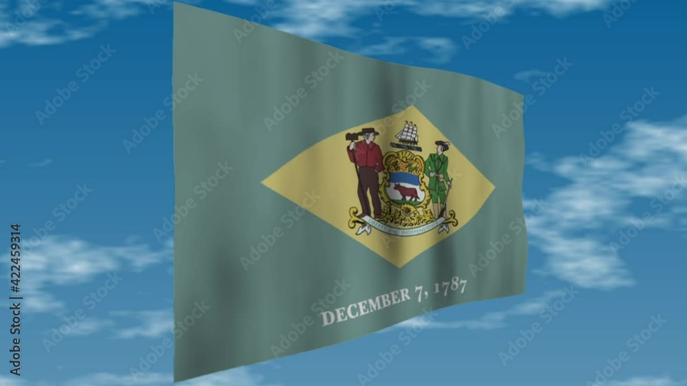 Vidéo Stock デラウェア州の旗 背景の空には雲が流れています。 Adobe Stock