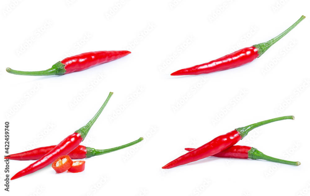 collection mix set red chilli isolated on white background
