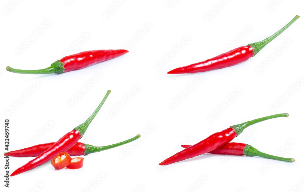 collection mix set red chilli isolated on white background collection mix set red chilli isolated on white background