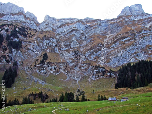 Rocky alpine peak Öhrlikopf (Oehrlikopf or Ohrlikopf) in the Alpstein mountain range and Appenzellerland Tourist Region, Schwende - Canton of Appenzell Innerrhoden, Switzerland (Schweiz) photo