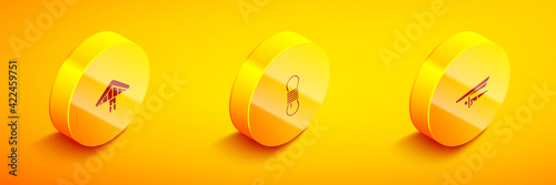 Set Isometric Hang glider, Climber rope and icon. Vector