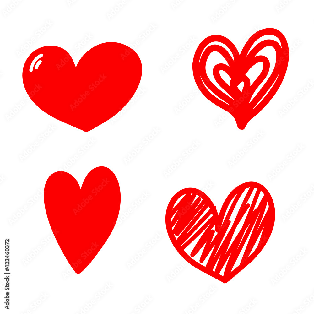 Set of illustrations of doodle hearts. Design element for poster, card, banner, sign, emblem. Vector illustration Set of illustrations of doodle hearts. Design element for poster, card, banner, sign, emblem. Vector illustration