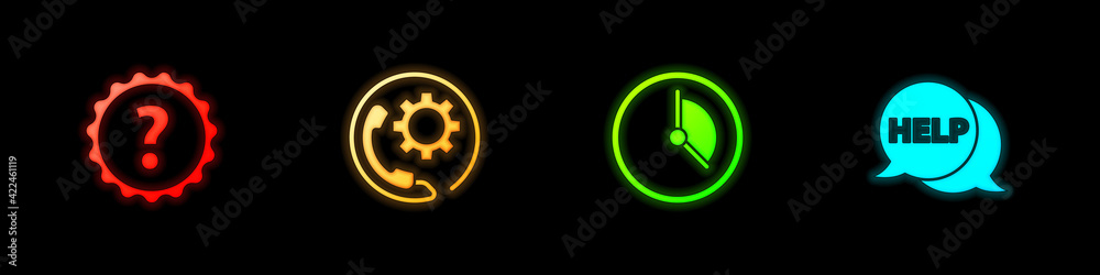 Set Question mark, Telephone 24 hours support, Time Management and Speech bubble with text Help icon. Vector Set Question mark, Telephone 24 hours support, Time Management and Speech bubble with text Help icon. Vector