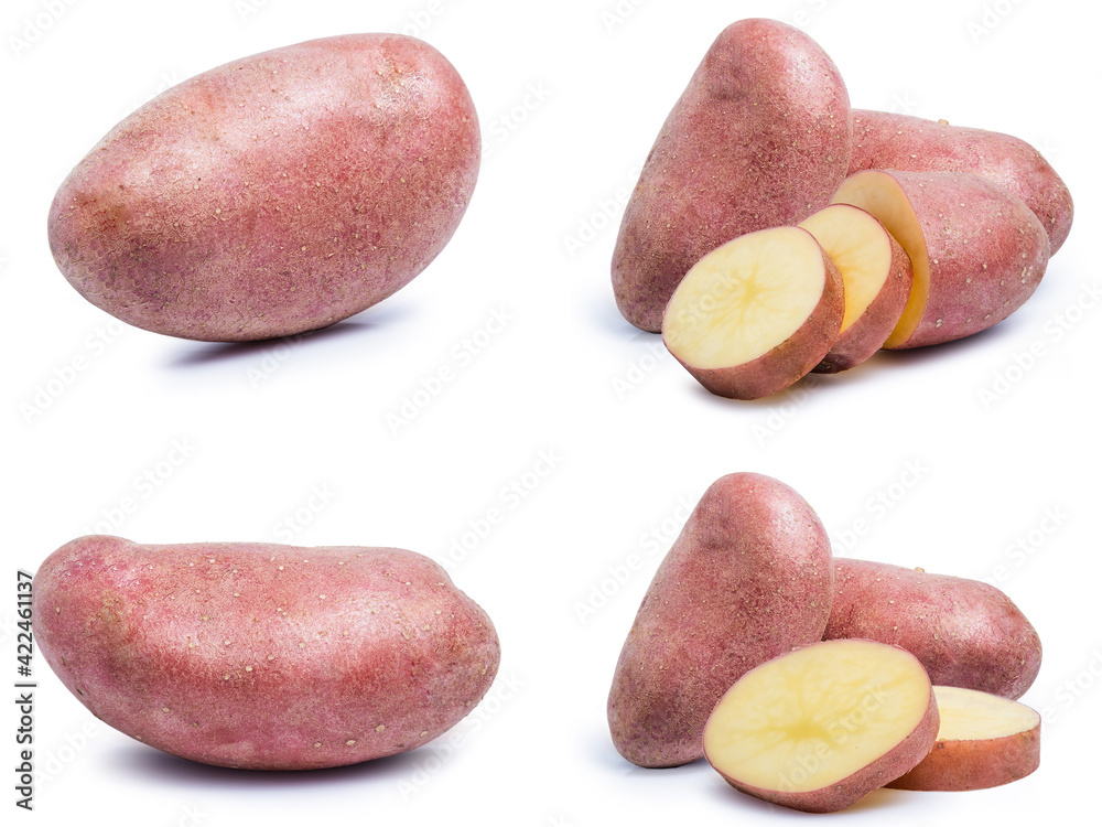 collection mix set red potato isolated on white background collection mix set red potato isolated on white background