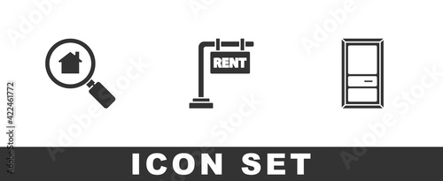 Set Search house, Hanging sign with Rent and Closed door icon. Vector