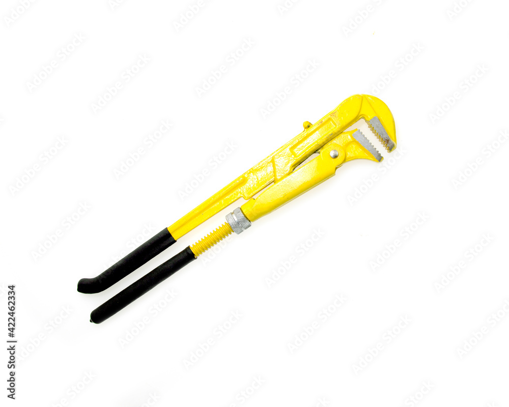Yellow pipe wrench isolated on white background Yellow pipe wrench isolated on white background