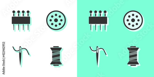 Set Sewing thread, Needle for sewing, with and button icon. Vector