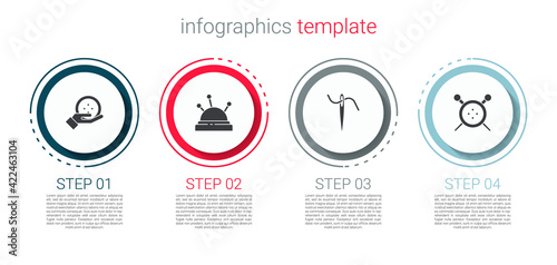 Set Sewing button, Needle bed and needles, for sewing with thread and knitting. Business infographic template. Vector