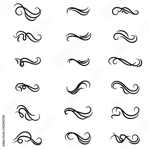 set of borders and swirl dividers decorative elements isolated on white for design