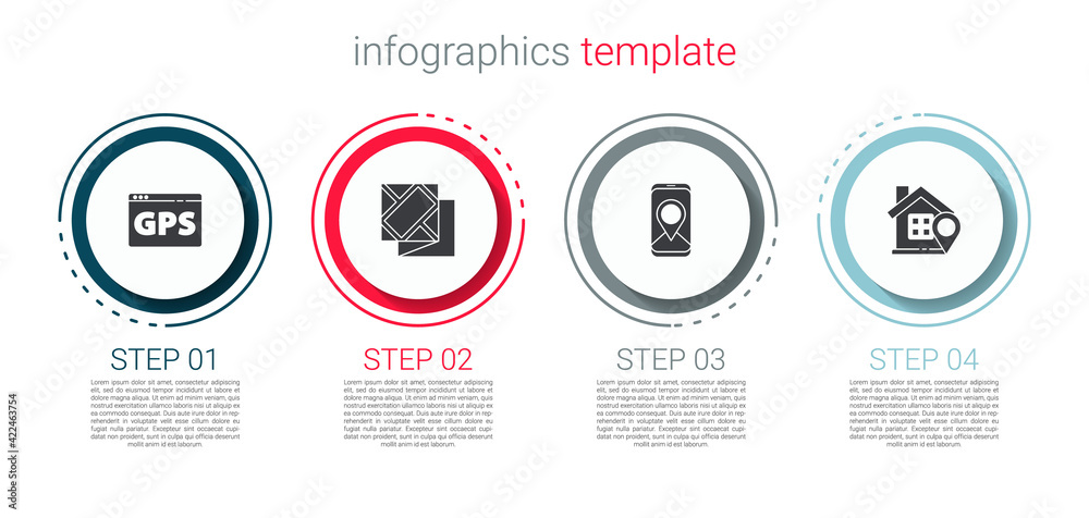 Set Gps device with map, Folded, City navigation and Location house. Business infographic template. Vector Set Gps device with map, Folded, City navigation and Location house. Business infographic template. Vector