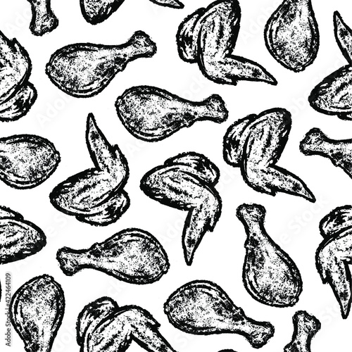 seamless pattern of fried chicken in drawing style
