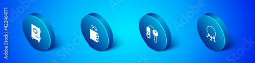Set Isometric Safe, House with key, Bunch of keys and combination lock icon. Vector