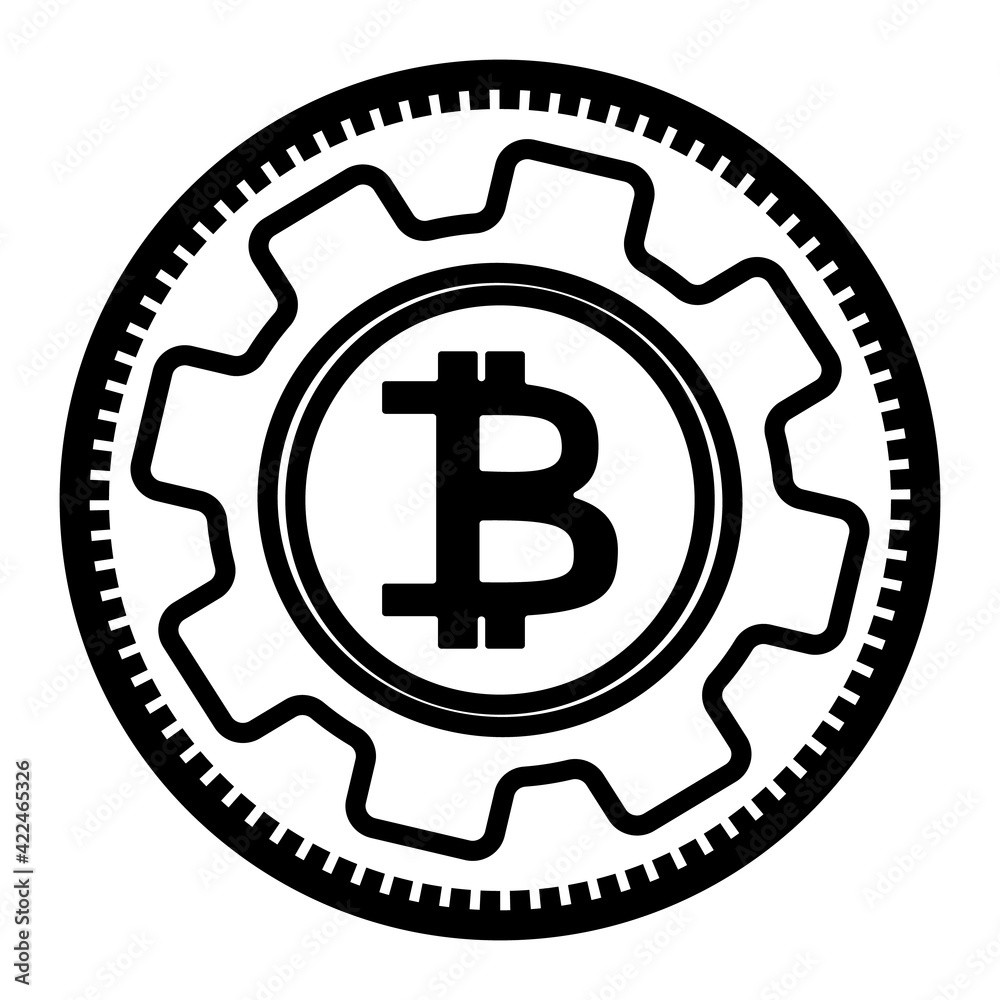 Cryptocurrency trade turnover concept, bitcoin sign inside gear shape, vector icon. Cryptocurrency trade turnover concept, bitcoin sign inside gear shape, vector icon.