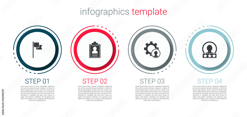 Set Location marker, Clipboard with resume, Head hunting and Create account screen. Business infographic template. Vector Set Location marker, Clipboard with resume, Head hunting and Create account screen. Business infographic template. Vector