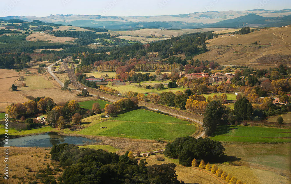 Aerial view of the private schoo  in autumn