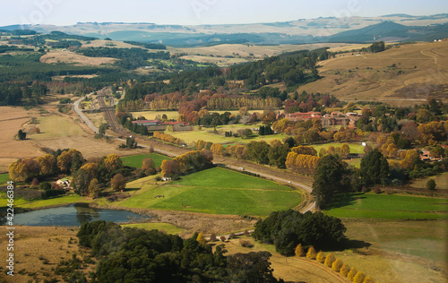 Aerial view of the private schoo in autumn
