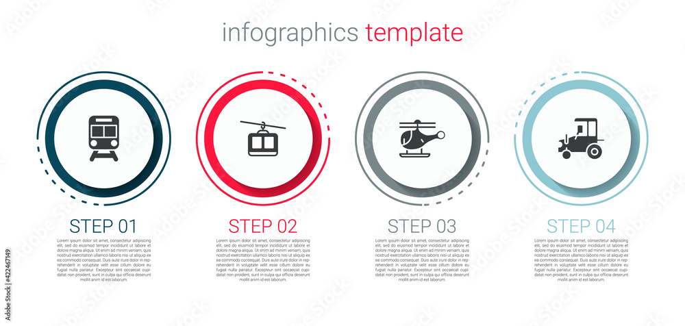 Set Train and railway, Cable car, Helicopter and Tractor. Business infographic template. Vector Set Train and railway, Cable car, Helicopter and Tractor. Business infographic template. Vector