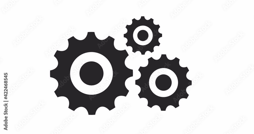 Animation with rotating gears. Gears. Mechanical mechanism technology, machine components, engineering or process concept. Settings or production icon. 4K animation with alpha channel	

