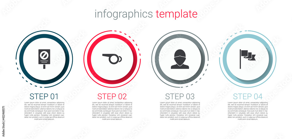Set Protest, Whistle, Vandal and Location marker. Business infographic template. Vector