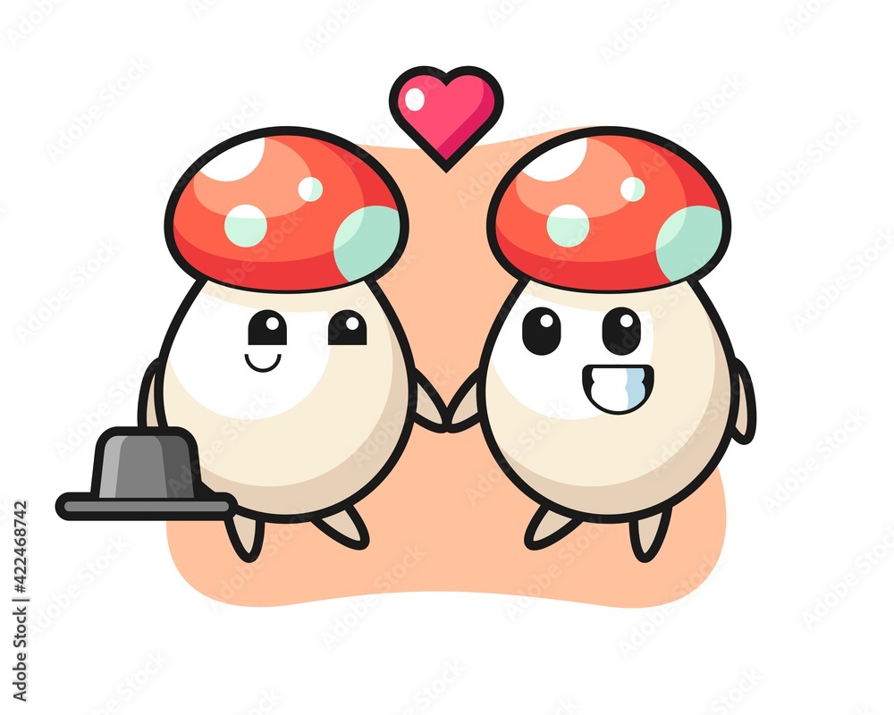 Obraz premium mushroom cartoon character couple with fall in love gesture