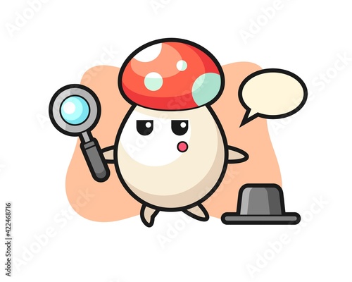 mushroom cartoon character searching with a magnifying glass