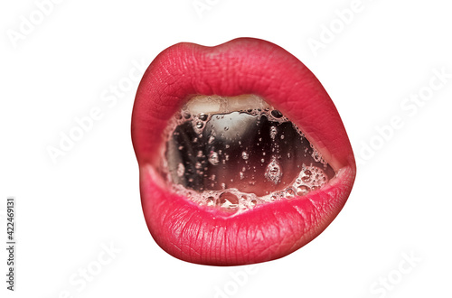 Tableau sur toile Passionate lips mouth with saliva bubble