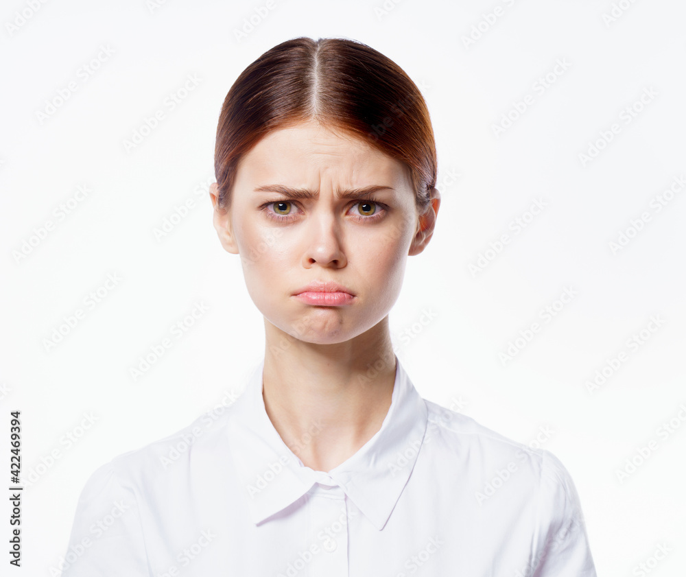 pretty woman in white shirt emotions cropped view pretty woman in white shirt emotions cropped view