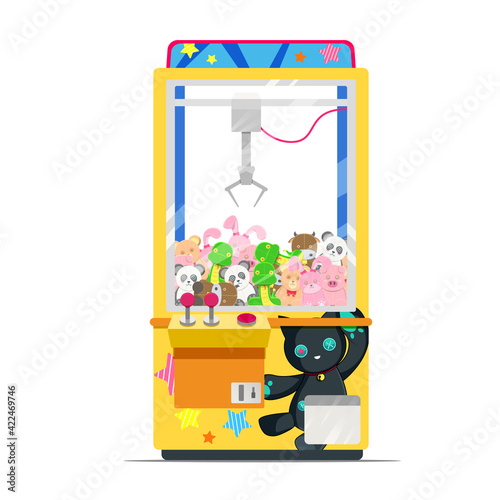 Illustration of claw crane game machine with big pile of dolls inside it