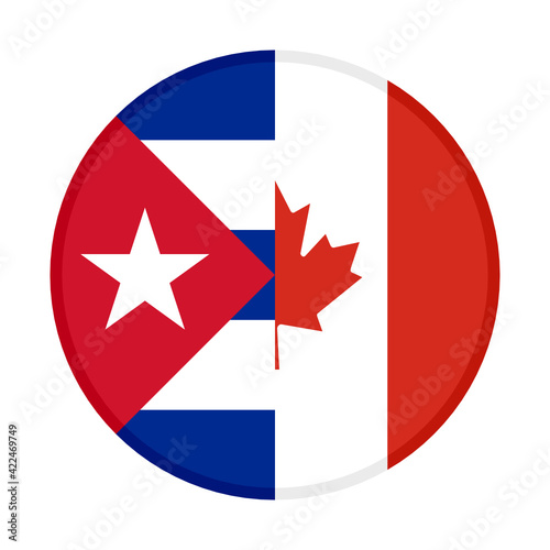 round icon with cuba and canada flags isolated on white background
