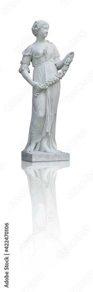 Fototapeta premium Marble statue of antique goddess Flora isolated on white background. Design element with clipping path