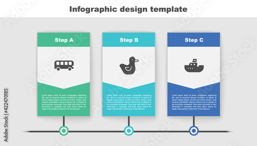 Set Bus toy, Rubber duck and Toy boat. Business infographic template. Vector