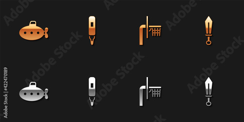 Set Submarine toy, Marker pen, Basketball backboard and Sword icon. Vector
