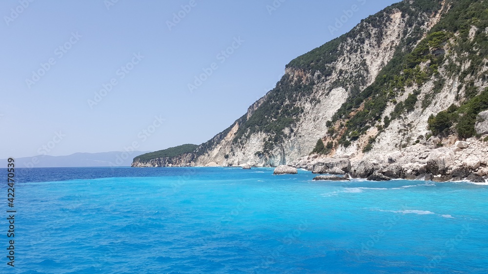 Amazing turquoise blue color of water in Greek island