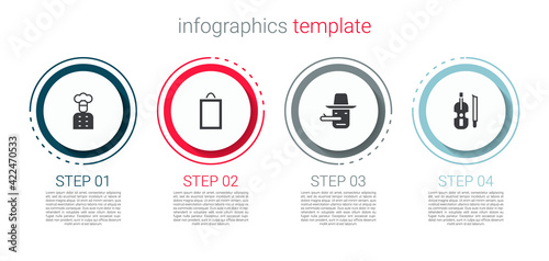 Set Italian cook, Picture, Pinocchio and Violin. Business infographic template. Vector