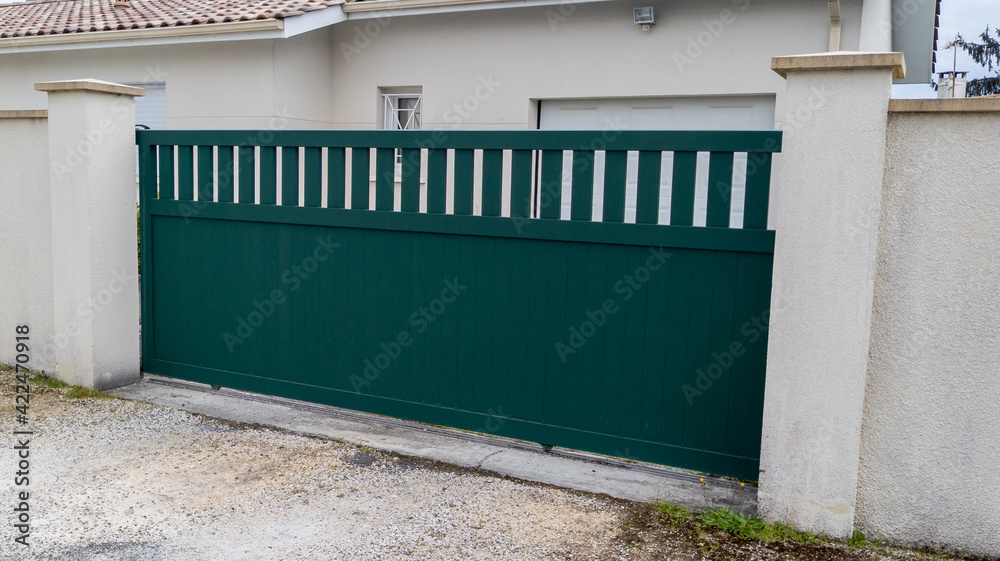 street slide portal suburb home green metal aluminum house gate access street slide portal suburb home green metal aluminum house gate access