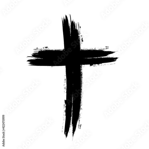 Grunge Religion Cross . Black Paint . Vector
