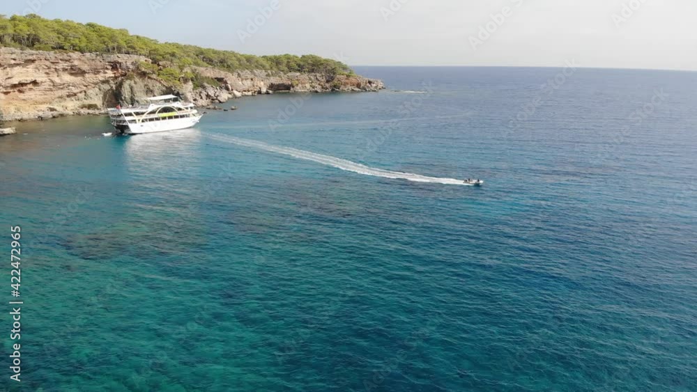 Ship on Cleopatra Beach, Turkey Alanya Summer Ship on Cleopatra Beach, Turkey Alanya Summer