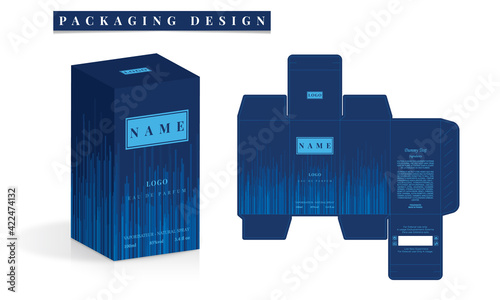 Packaging box design template layout with Box die line, 3d Box Mockup, icon, frames and Design elements, 3d Illustration, Vector design Template.