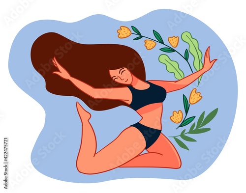 Keeping fit and doing exercises, feminine lady