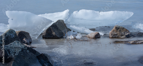 The abstract background of ice structure in a lake landscape.
