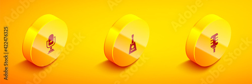 Set Isometric Microphone, Balalaika and icon. Vector